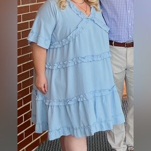 Elegant Sky Blue Ruffle Dress